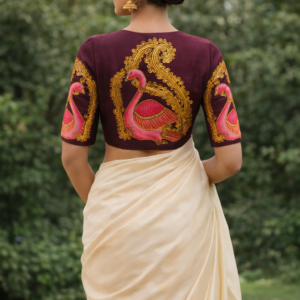 Hand-Painted Hamsa Swan Silk Blouse