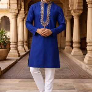 Royal Blue Embroidered Festive Kurta