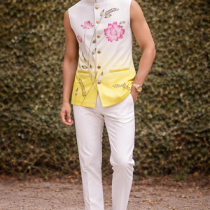 Men’s Ombre Lotus Print Sleeveless Nehru Jacket