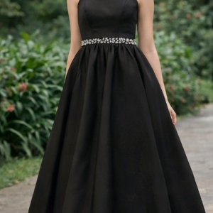 Women's Elegant Black Embellished Evening Gown
