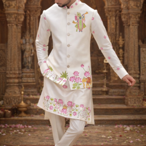 Shrinathji & Pichwai Embroidered Achkan Set