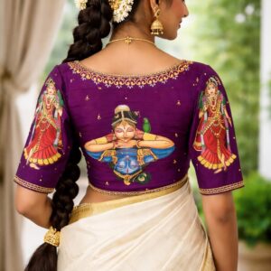 Hand-Painted Divine Radha-Krishna Silk Blouse
