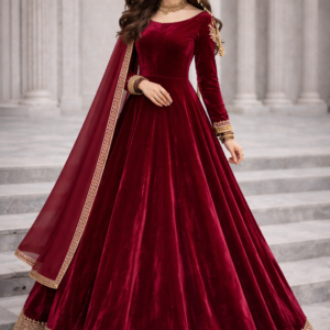 Heritage Crimson Silk Anarkali Gown
